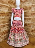 Heavy Georgette  Peach Party Wear Embroidery Work Kids Lehenga Choli